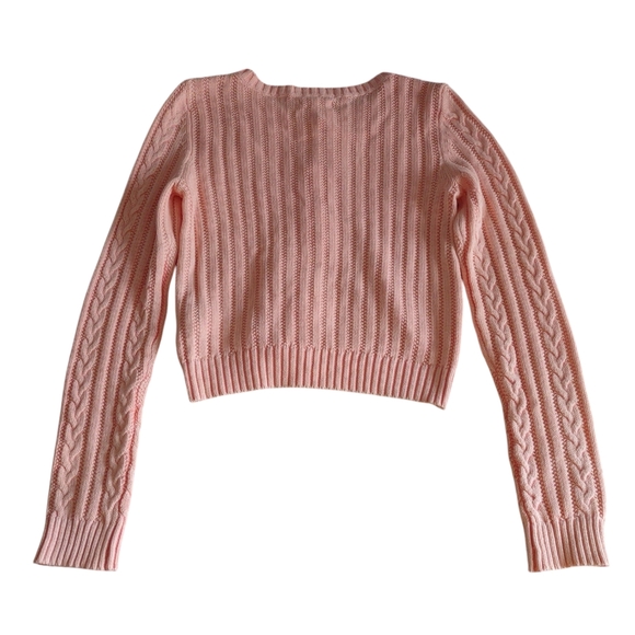 NWT American Eagle XS Pink Capple Knit Cropped Button Up Cardigan Sweater - Picture 2 of 13